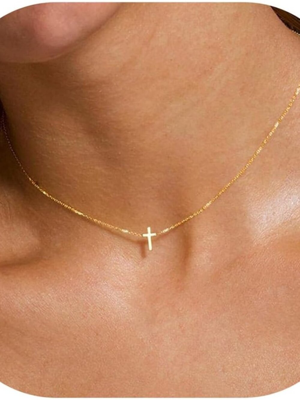 Gold Cross Necklace for Women Girls, 14K Gold Plated Layered Cross Necklace Tiny